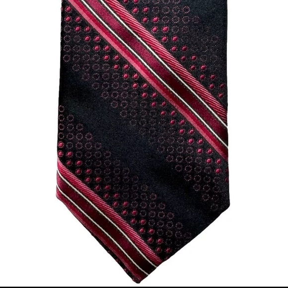 Ted Baker London Silk Tie Black Red Pink Stripes Luxury Made in USA 60" X 3 1/4" - Picture 1 of 5